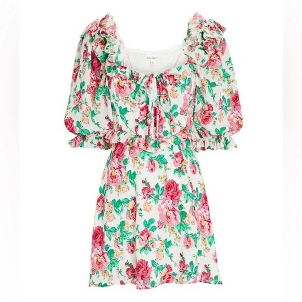 For Love & Lemons Loretta Mini Dress Floral Puff Sleeve Cutout M